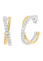 Diamond Crossover Hoop Earrings in 14K Two Tone Gold