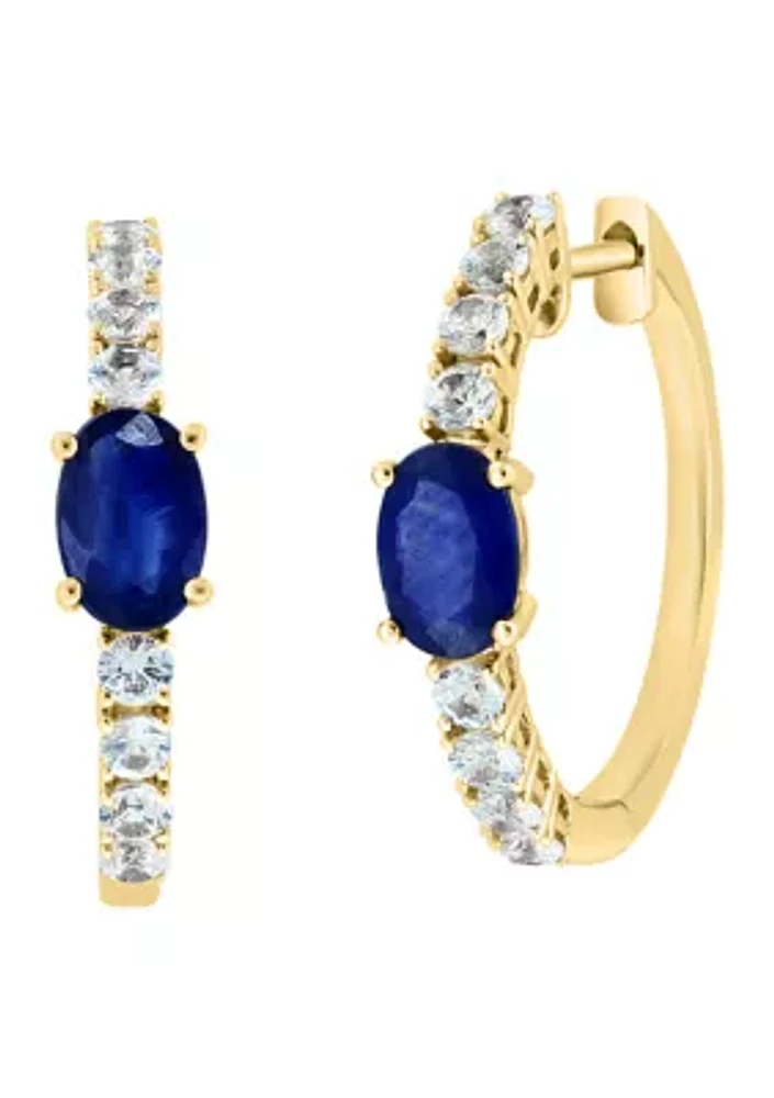 Sapphire and White Sapphire Earrings in 14K Yellow Gold