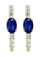 Sapphire and White Sapphire Earrings in 14K Yellow Gold