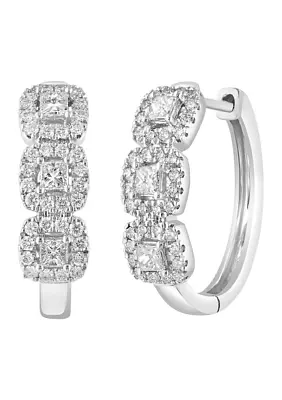 3/4 ct. t.w. Diamond Hoop Earrings in 14K White Gold