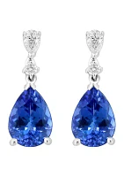 1/8 ct. t.w. Diamond, Tanzanite Drop Earrings in 14K White Gold 