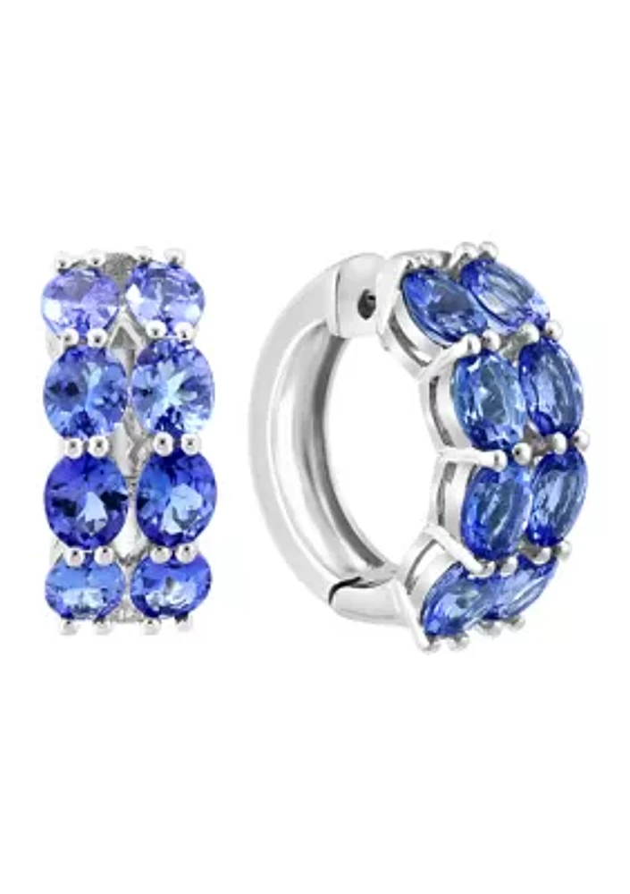 Tanzanite 2 Row Hoop Earrings in Sterling Silver