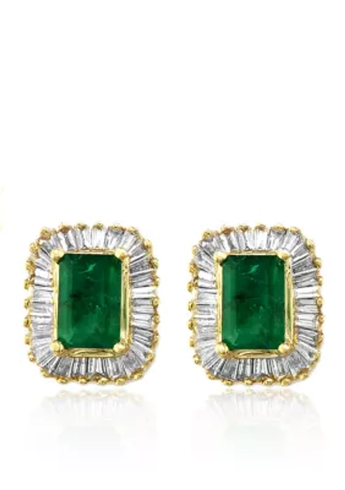 Emerald and Diamond Earrings in 14K Yellow Gold