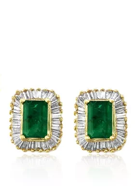 Emerald and Diamond Earrings in 14K Yellow Gold