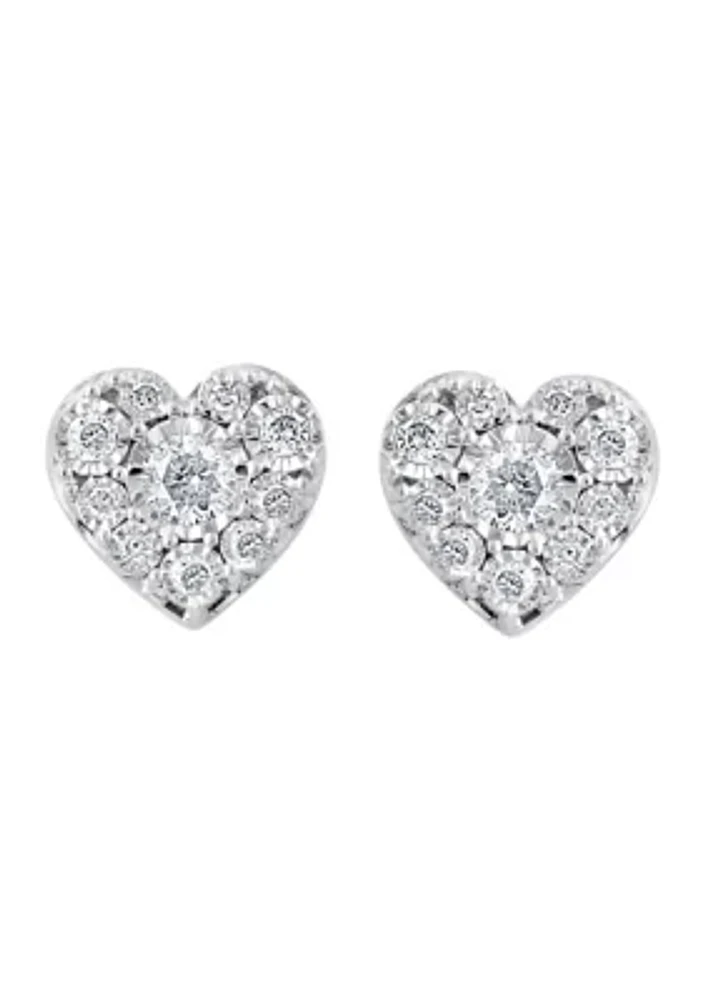 1/4 ct. t.w. Diamond Heart Earrings in Sterling Silver 