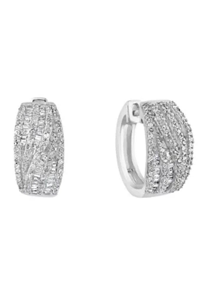 Sterling Silver 1 ct. t.w. Diamond Miracle Set Hoops