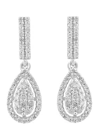 Pear Diamond Drop Earrings in Sterling Silver