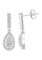 Pear Diamond Drop Earrings in Sterling Silver