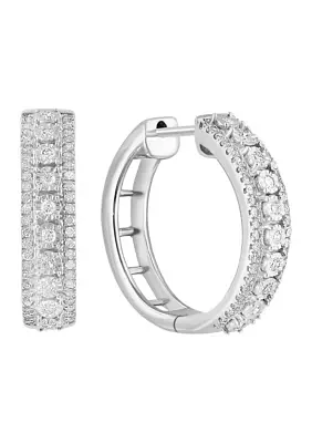 Diamond Miracle Set Hoop Earrings in Sterling Silver