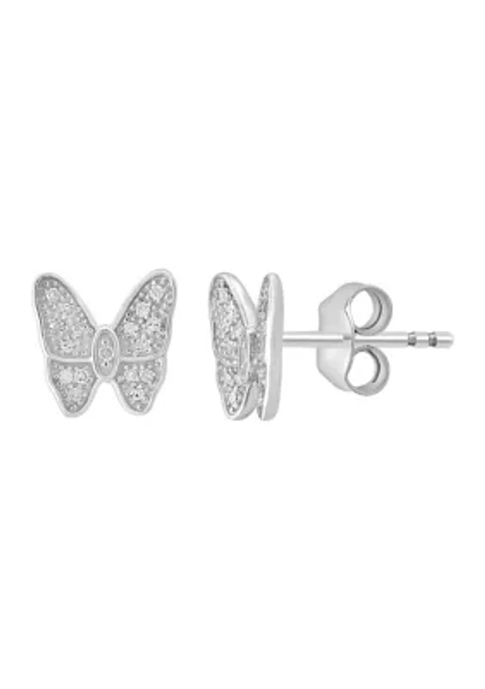 Diamond Butterfly Earrings in Sterling Silver