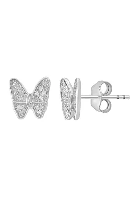 Diamond Butterfly Earrings in Sterling Silver