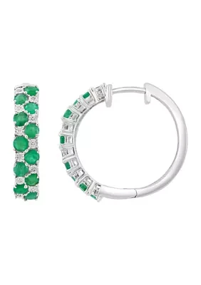 Diamond and Natural Emerald Earrings in Sterling Silver