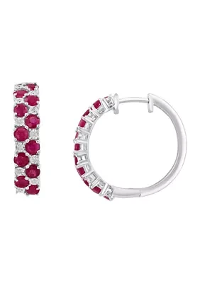 Diamond and Natural Ruby Earrings in Sterling Silver