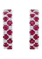 Diamond and Natural Ruby Earrings in Sterling Silver