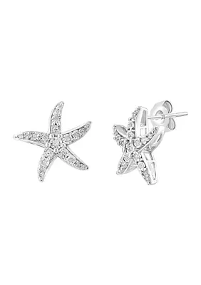  1/5 ct. t.w.  Miracle Set Diamond Button Starfish Earrings in Sterling Silver 