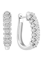 Diamond Miracle Set Hoop Earrings in Sterling Silver