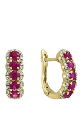 1/4 ct. t.w. Diamond and 1.23 ct. t.w. Natural Ruby Earrings in 14k Yellow Gold