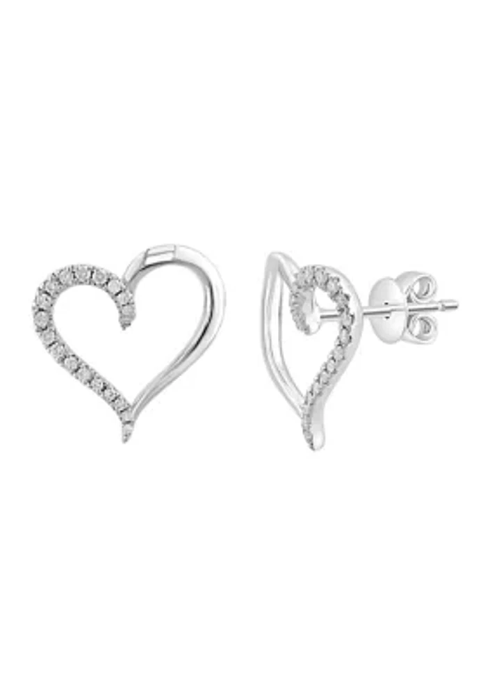 Sterling Silver Diamond Heart Earrings 