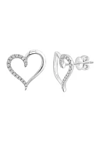 Sterling Silver Diamond Heart Earrings 