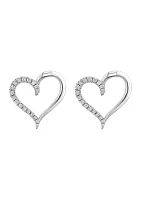 Sterling Silver Diamond Heart Earrings 