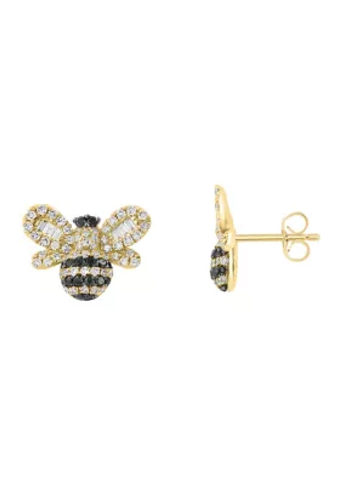 5/8 ct. t.w. Diamond, Black Diamond, Bumble Bee Button Earrings in 14K Yellow Gold 