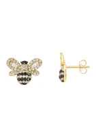 5/8 ct. t.w. Diamond, Black Diamond, Bumble Bee Button Earrings in 14K Yellow Gold 