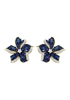 1/5 ct. t.w. Sapphire, 3.06 ct. t.w. Diamond Flower Earrings in 14K Yellow Gold