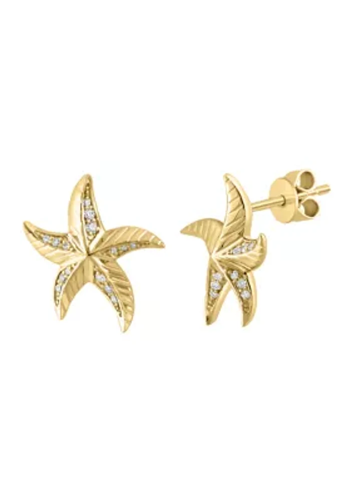 1/6 ct. t.w. Diamond Starfish Earrings in 14K Yellow Gold