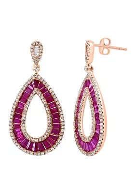 3/4 ct. t.w. Diamond, 3.38 ct. t.w. Ruby Drop Earrings in 14K Rose Gold