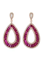 3/4 ct. t.w. Diamond, 3.38 ct. t.w. Ruby Drop Earrings in 14K Rose Gold