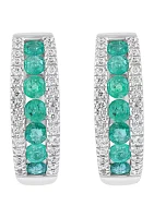 14K White Gold Diamond Emerald Earrings