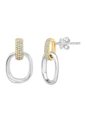 Silver 14K Yellow Gold Plated Diamond Earrings 