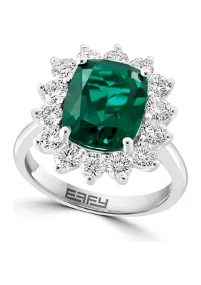 Lab Created Diamond and Emerald Ring in 14K White Gold