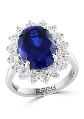 Lab Created Diamond and Sapphire Ring in 14K White Gold