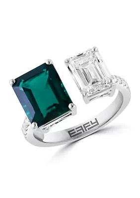 Lab Created Diamond and Emerald Ring in 14K White Gold