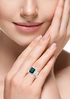 Lab Created Diamond and Emerald Ring in 14K White Gold