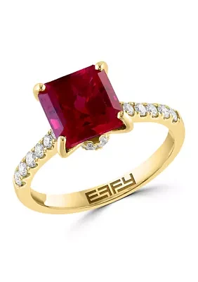 Lab Created Diamond and Ruby Ring in 14K Yellow Gold