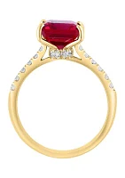 Lab Created Diamond and Ruby Ring in 14K Yellow Gold