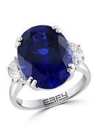 Lab Created Diamond and Sapphire Ring in 14K Gold