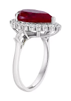 Lab Grown Diamond and Ruby Ring in 14K White Gold