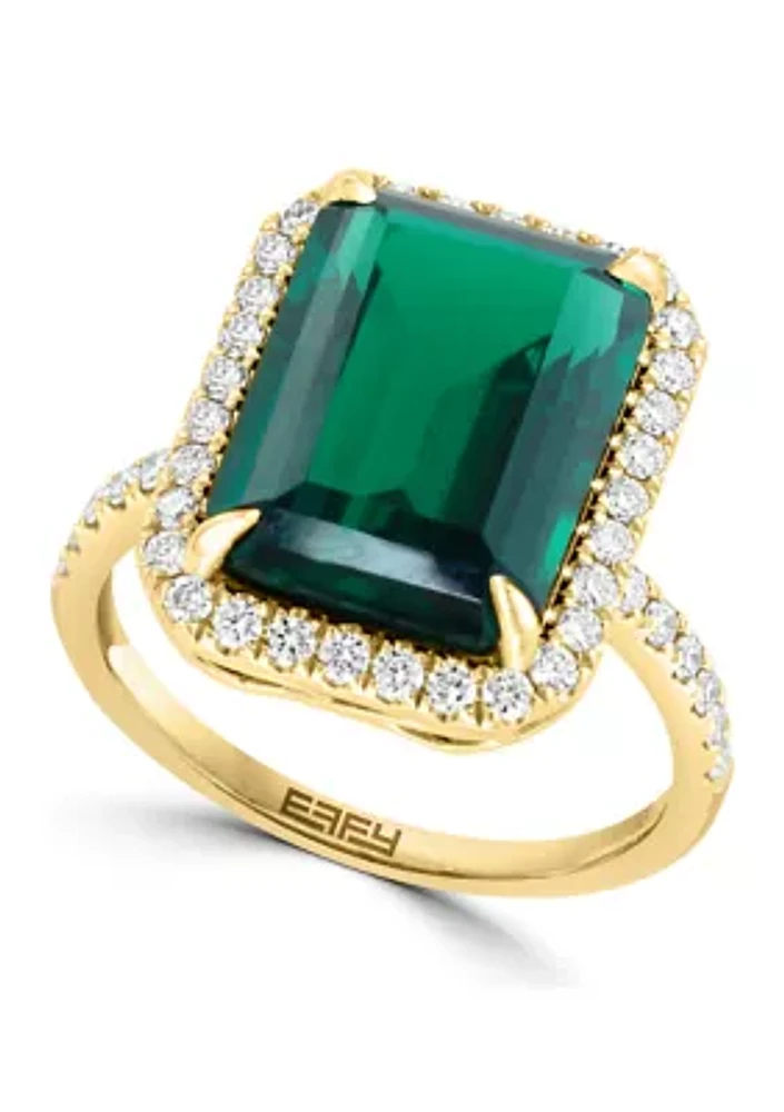 1/2 ct. t.w. Lab Created Diamond, 6.27 ct. t.w. Lab Created Emerald Ring in 14K Yellow Gold