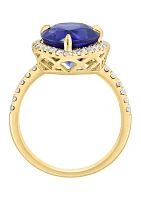 Lab Created Diamond and Sapphire Pear Ring in 14K Yellow Gold