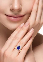 Lab Created Diamond and Sapphire Pear Ring in 14K Yellow Gold