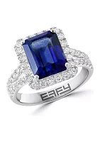 Lab Grown Diamond and Sapphire Ring in 14K White Gold