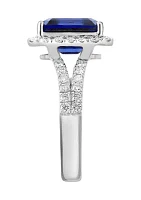 Lab Grown Diamond and Sapphire Ring in 14K White Gold