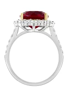  14K White Gold & Yellow Lab Grown Diamond and Lab Grown Ruby Ring 