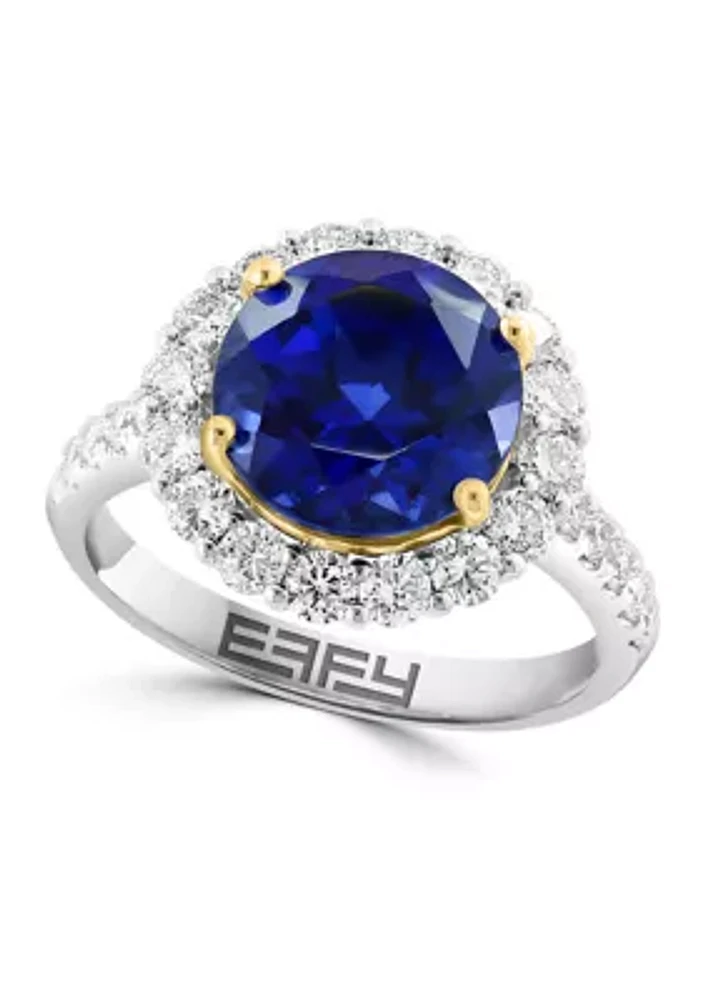 Lab Created Diamond and Sapphire Ring 14K Two Tone Gold