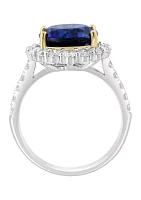 Lab Created Diamond and Sapphire Ring 14K Two Tone Gold