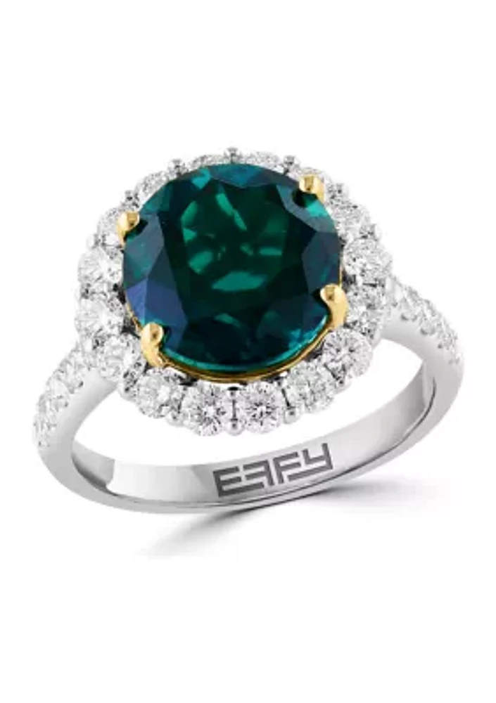  14K Two Tone Gold Lab Grown Diamond and Lab Grown Emerald Ring 