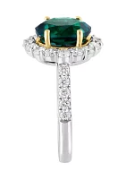  14K Two Tone Gold Lab Grown Diamond and Lab Grown Emerald Ring 